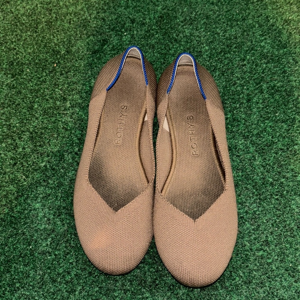 Rothy's Tan Flats with Blue Trim